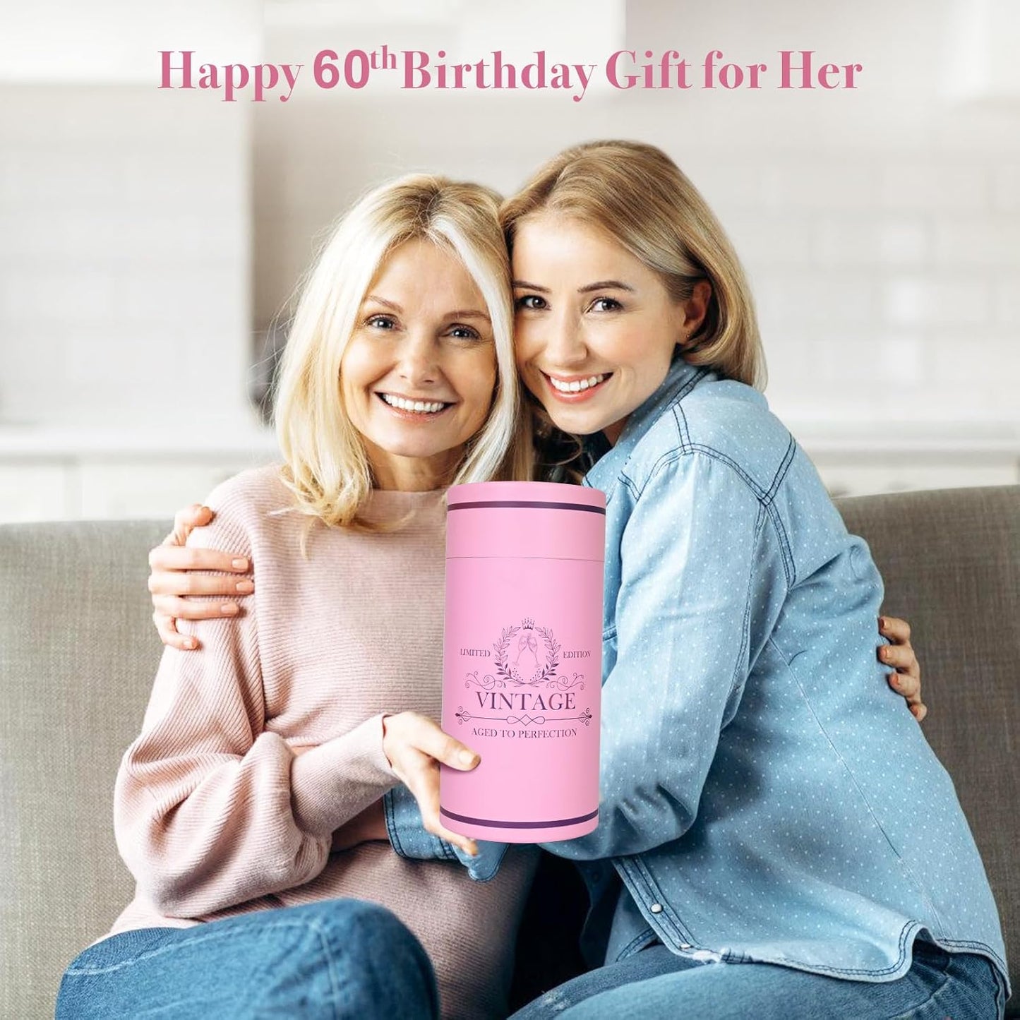 60th Birthday Gifts for Women, 20Oz Vintage 1965 Wine Glass with Golden Letter, 60 Year Old Birthday Decorations, Funny 60 Bday Gift Ideas For Her, Friends, Sister, Mom - Turning 60 Present