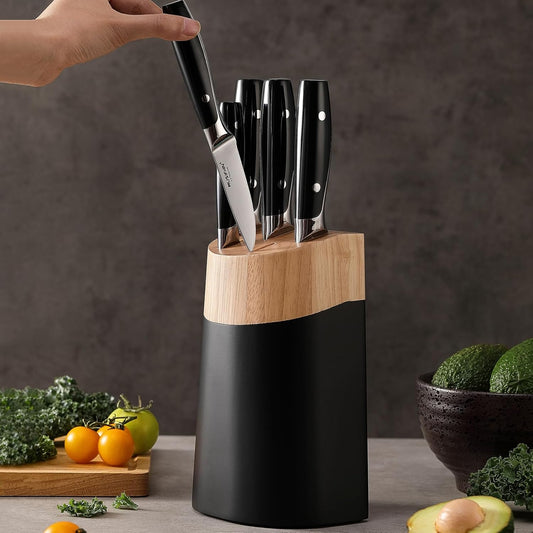 6-Piece Knife Block Sets,Stainless Steel Kitchen Knife Set with Block – High Carbon Black Knives, Dishwasher Safe,Holiday Gift