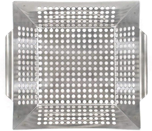 Mr. Bar-B-Q Stainless Steel Skillet Large Strainer Perfect for Cooking Seafood & Vegetables Grill Basket Built In Handles Stainless Steel for BBQ Grill Camping Backpacking Grilling Accesories 06034Y