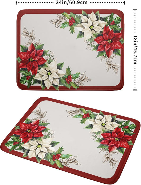 Christmas Dish Drying Mats for Kitchen Counter 18×24 Inch Red White Poinsettia Christmas Flower Large Microfiber Drying Mat Kitchen Accessories Dish Rack Mat Drainer Pad Washable Absorbent
