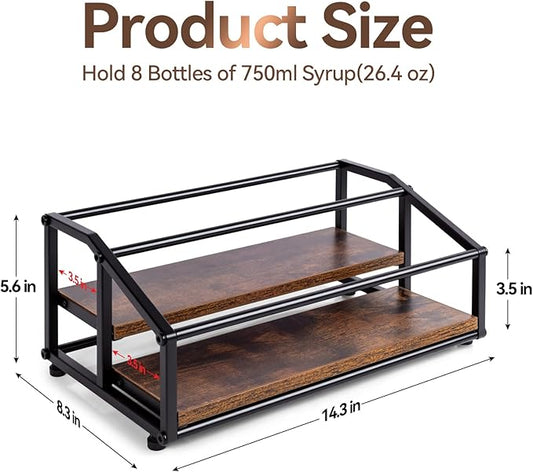 Coffee Syrup Organizer Rack, Liquor Bottle Display Shelf, 2 Tier 8 Syrup Bottles Holder Stand for Coffee Bar Kitchen Small Wine Rack for Family Storage for Syrup Wine Dressing