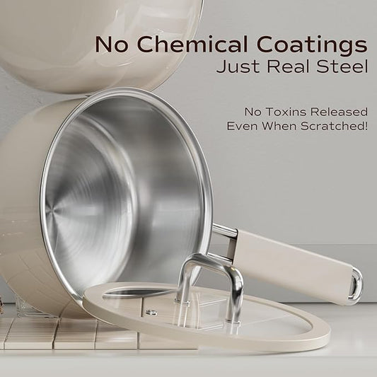 Tri-Ply Stainless Steel Sauce Pan, 1.5 Quart Saucepan with Lid, Cooking Pot for All Cooktops, Stainless Steel Pot for Home, Kitchen or Restaurant, PTFE & PFOA Free