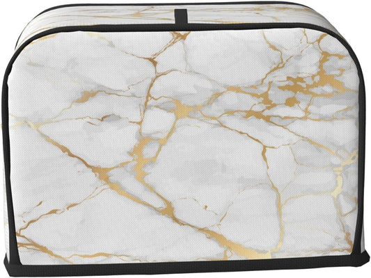 Toaster Cover 2 Slice White Gold Marble Abstract Kitchen Small Appliance Covers with Pockets Dust and Fingerprint Protection