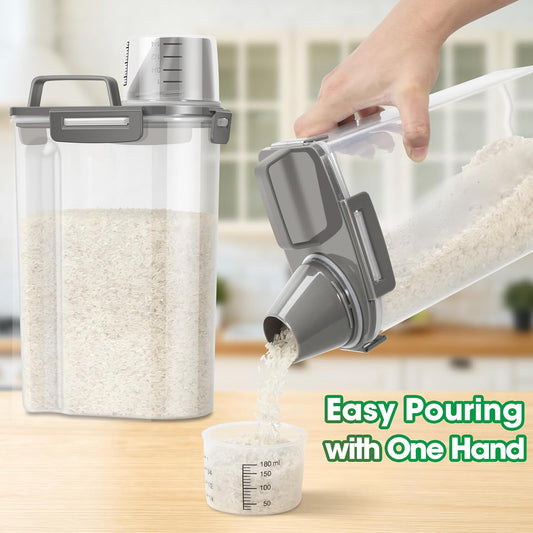 TBMax Rice Container Cereal Storage Container 2 Pack 5 Lbs, Kitchen Pantry Dry Food Storage Holder with Easy-Pouring Spout & Handy Cup, Small Pet Dog Cat Food Dispenser for Daily Feeding -Grey