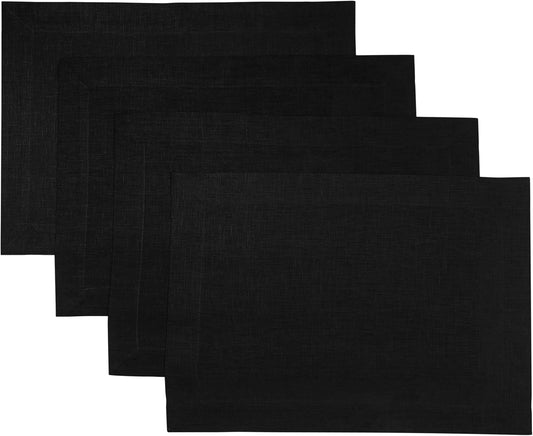 D'Moksha Homes Linen Black Placemats Set of 4-100% Pure Linen Placemats 14 x 19 Inch for Fall, Autumn and Halloween - Handcrafted and Machine Washable