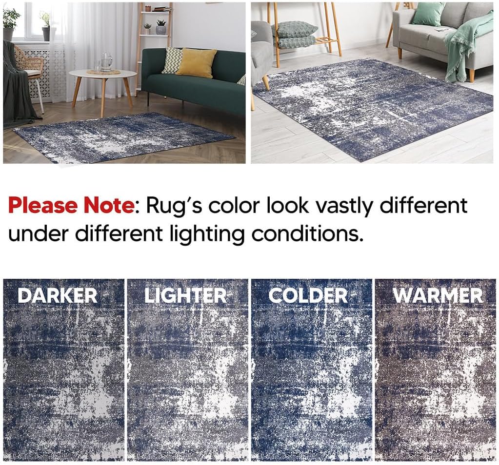 Keen Home Design Area Runner Rugs - 2x8 Non-Shedding, Abstract Runner for Kitchen, Living Room, Bedroom, Dining Room, Entryway - Size: 2'8" x 7'7", Navy/Grey/White