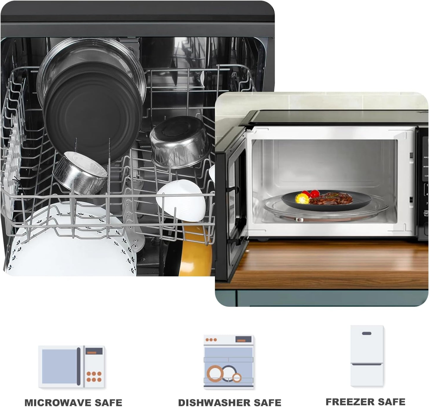 5.7 Inch Dessert Plates Set of 8, Unbreakable Wheat Straw Plate Appetizer Plates, Plastic Plates Reusable, Microwave & Dishwasher Safe Mini Plate for Kitchen (Black)