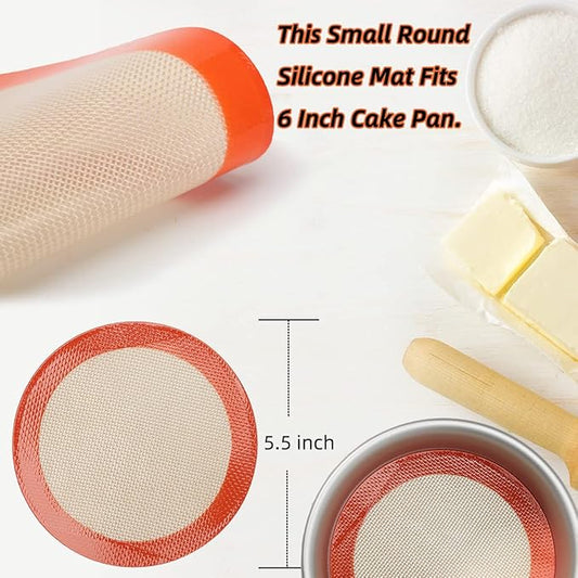 6 Inch Round Baking Mats, Food Grade Silicone Mats for Cake Pan/Tortilla Maker, Premium Non-Stick Reusable 6 Inch Tortilla Press Liner for Small Cake/Tortilla/Pie/Pizza, Round 5.5" Orange, 3PCS