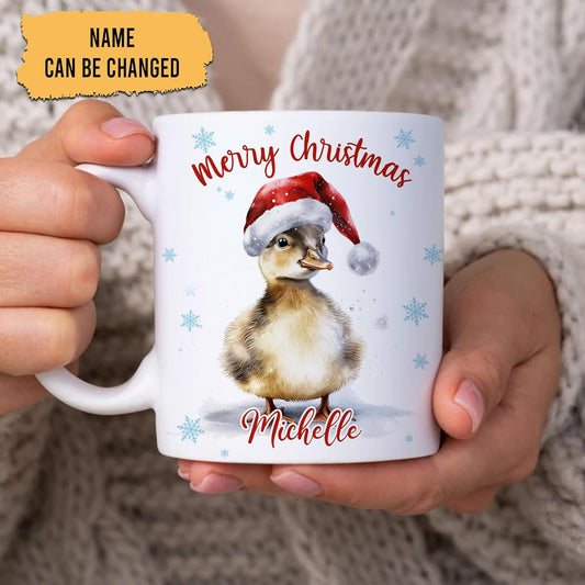 Hyturtle Personalized Gifts Duck Lover - Duck Wearing Santa Hat Custom Name Ceramic Coffee Mug Cup 11oz - Cute Animal Lovers Gifts For Women, Girl kids Family On Birthday, Christmas