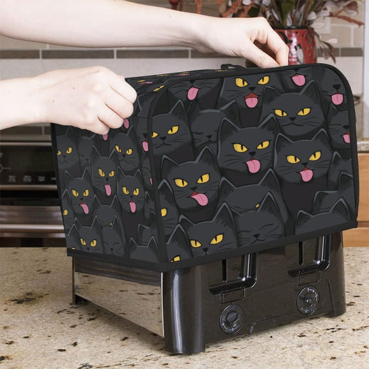 4 Slice Toaster Cover,Halloween Black Cat Eyes Small Kitchen Appliance Bread Machine Cover with Pockets,Dust & Fingerprint Protection
