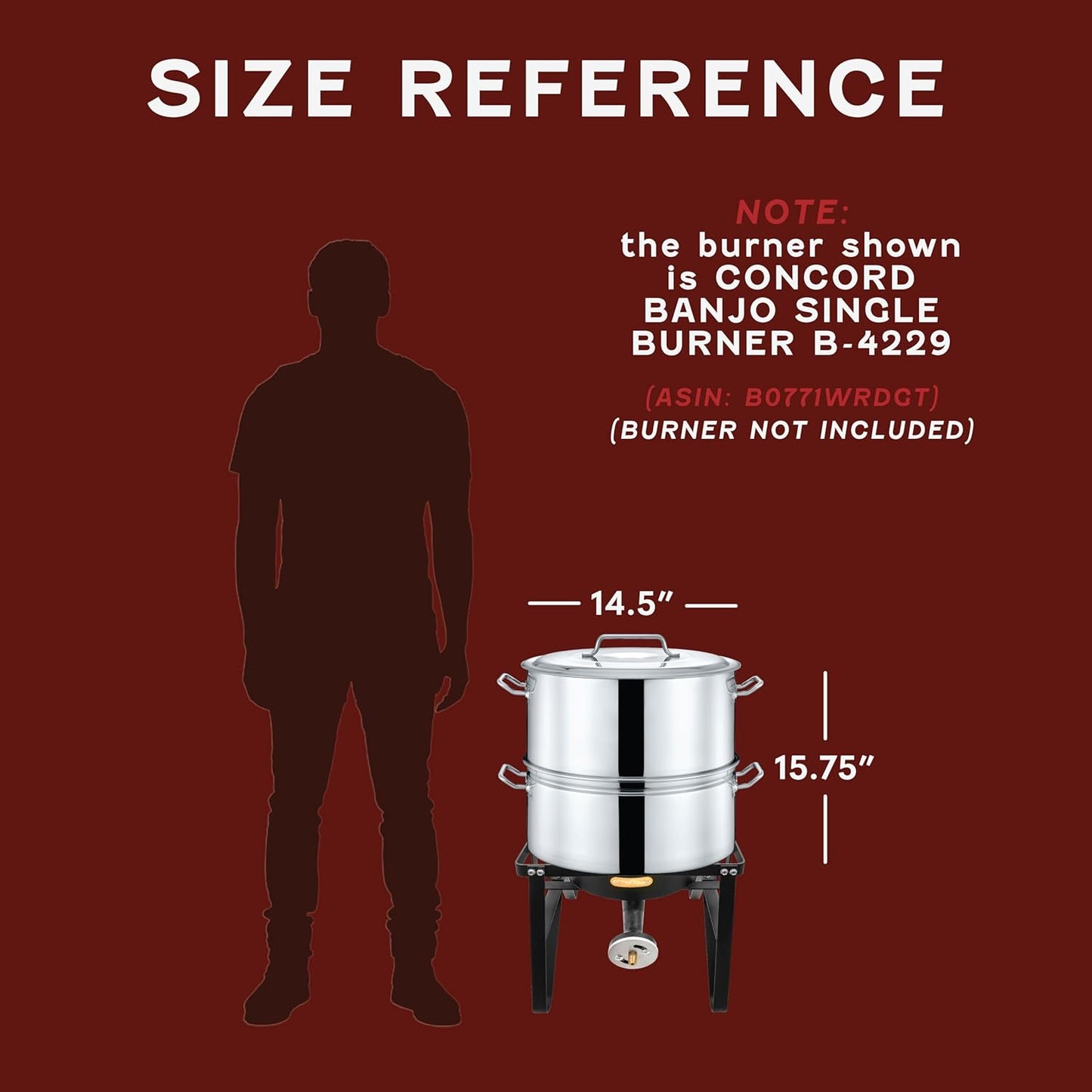 CONCORD Extra Large Outdoor Stainless Steel Stock Pot Steamer and Braiser Combo. Great for steaming oysters, crab, crawfish and more (24 QT)