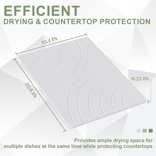 Large Stone Drying Mat for Kitchen Counter, 24" × 16" Diatomite Dish Drying Mat, Quick Dry Stone Mats, Ultra Absorbent Natural Diatomaceous Earth Mats for Dished, Bottles, White