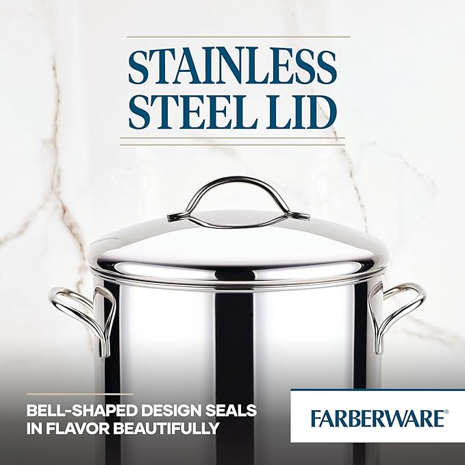 Farberware 50008 Classic Stainless Steel Stock Pot/Stockpot with Lid - 12 Quart, Silver