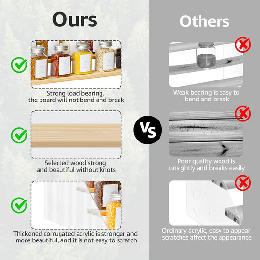 nianfeng Tiered Spice Rack, 5-Tier Spice Pantry Kitchen Cabinet Organizer, 16-Inch, Natural Wood Acrylic Stair Riser Stand, Countertop Seasoning Shelf