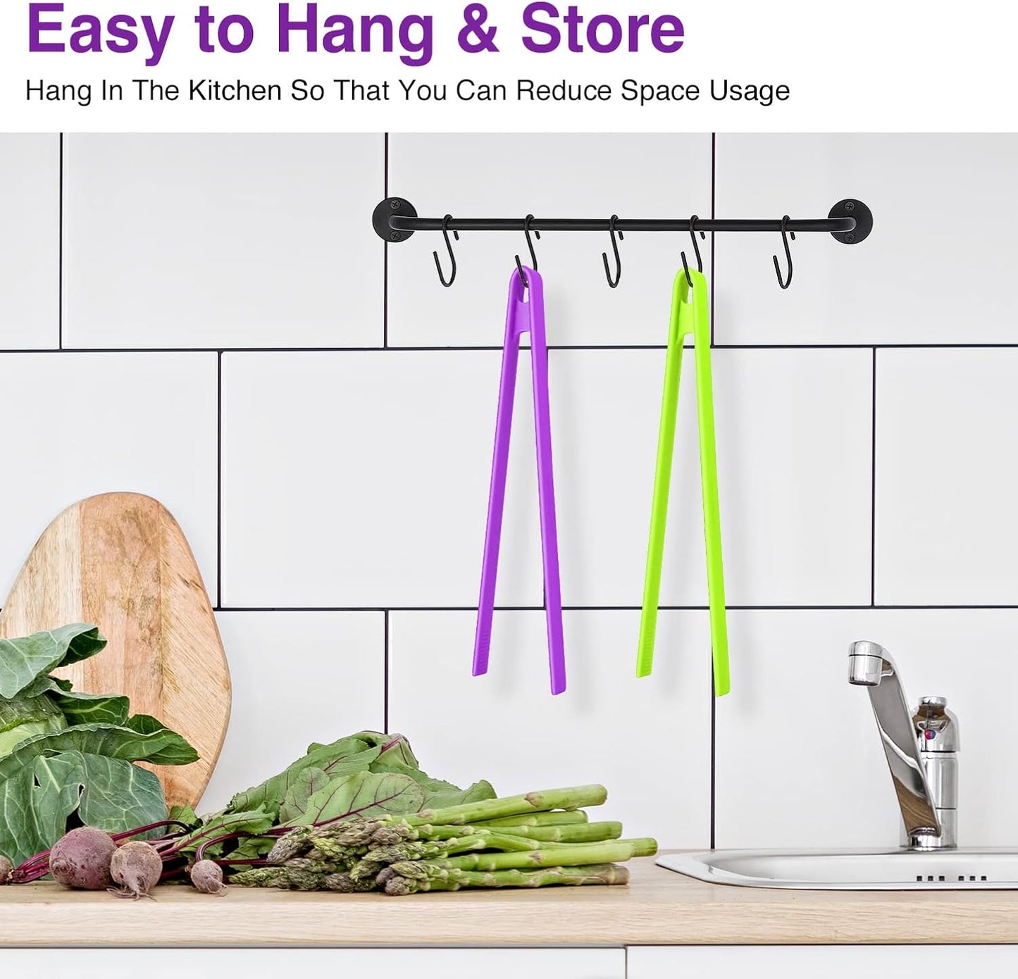 2-Piece Silicone Trivet & Tongs, 11.8 Inch, Non-Stick, Heat Resistant, BBQ & Grilling, Green & Purple