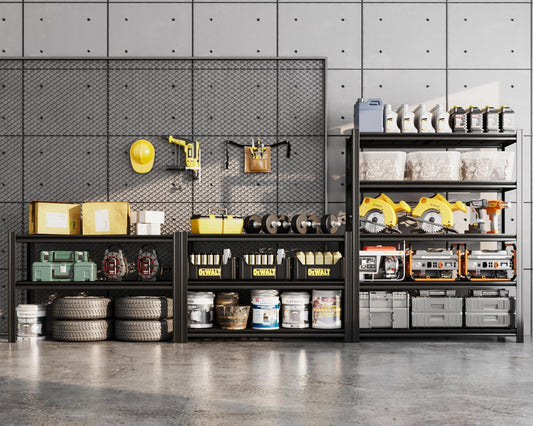 48" W Father&I Industrial Heavy-Dudy Garage Shelving Units/Systems: Metal 5-Tier Storage Shelves Adjustable for Basement/Closet/Tote/Kitchen/Pantry Organization, 84" H*48W *24" D, Black