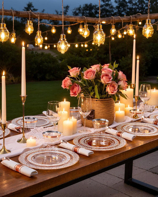 Ciaell 350PCS Rose Gold Plastic Plates - Clear Rose Gold Disposable Plates with Plastic Silverware include 100Plates, 150Silverware, 50Cups, 50Napkins for Wedding & Party & Baby Shower