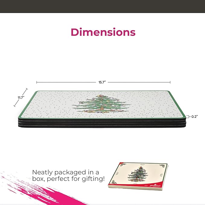 Spode Placemats & Table Mats, Polka Dot Collection, Set of 4 – (15.7" x 11.7") Cork-Backed Boards with Lacquered Finish, Heat & Stain Resistant Dining, Kitchen & Tabletop Furniture Protection