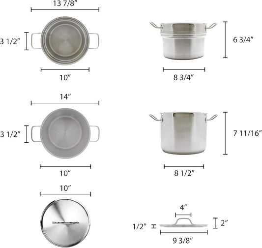 Thunder Group 8 quart 18/8 stainless steel double boiler (3 pcs set), comes in each