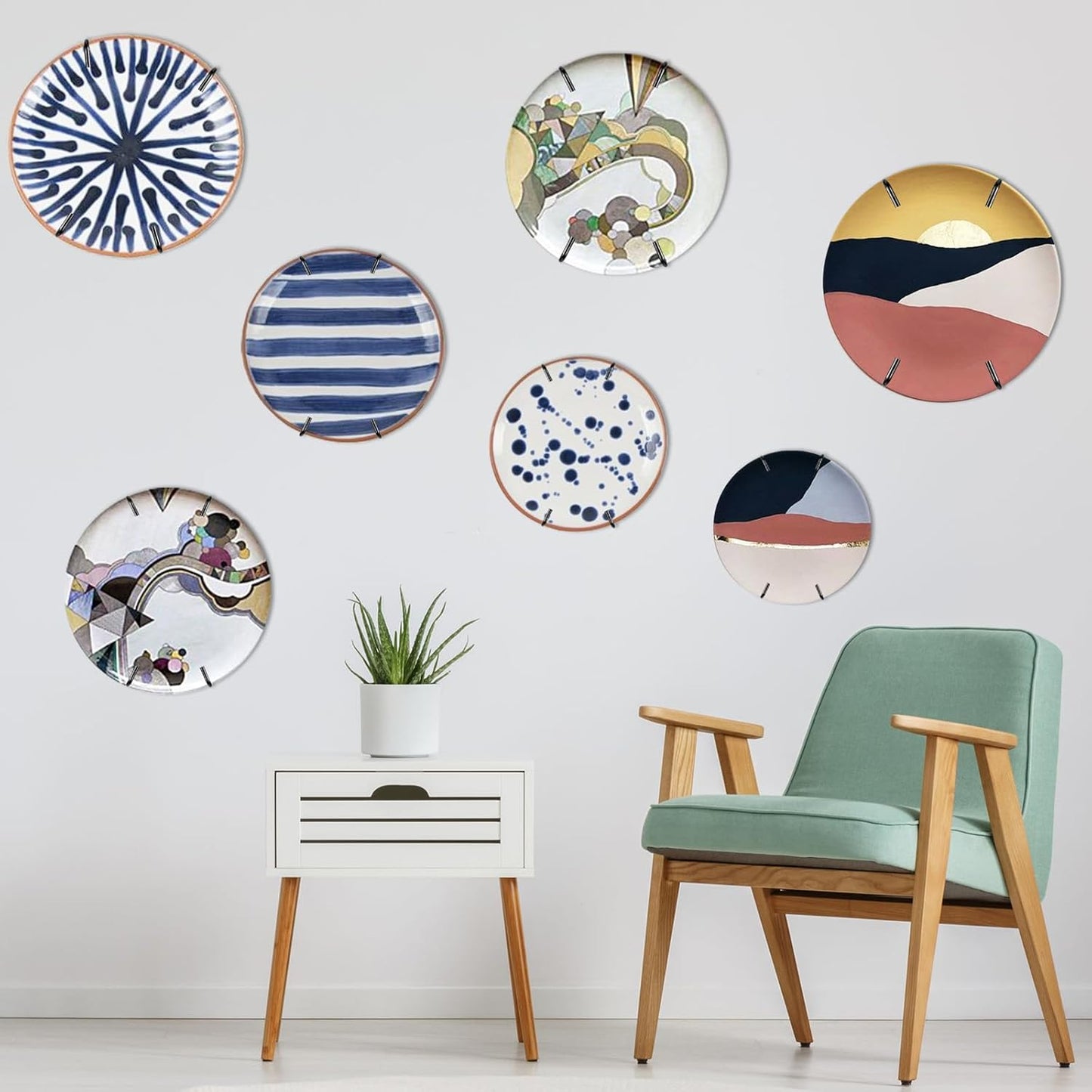 20 Pieces Invisible Wall Plate Hangers 4/5/6/8/10 Inches Wall Plate Hangers Stainless Steel Decorative with 20 Pieces Hook with Nails for Decorative Antique and Arts(Black)