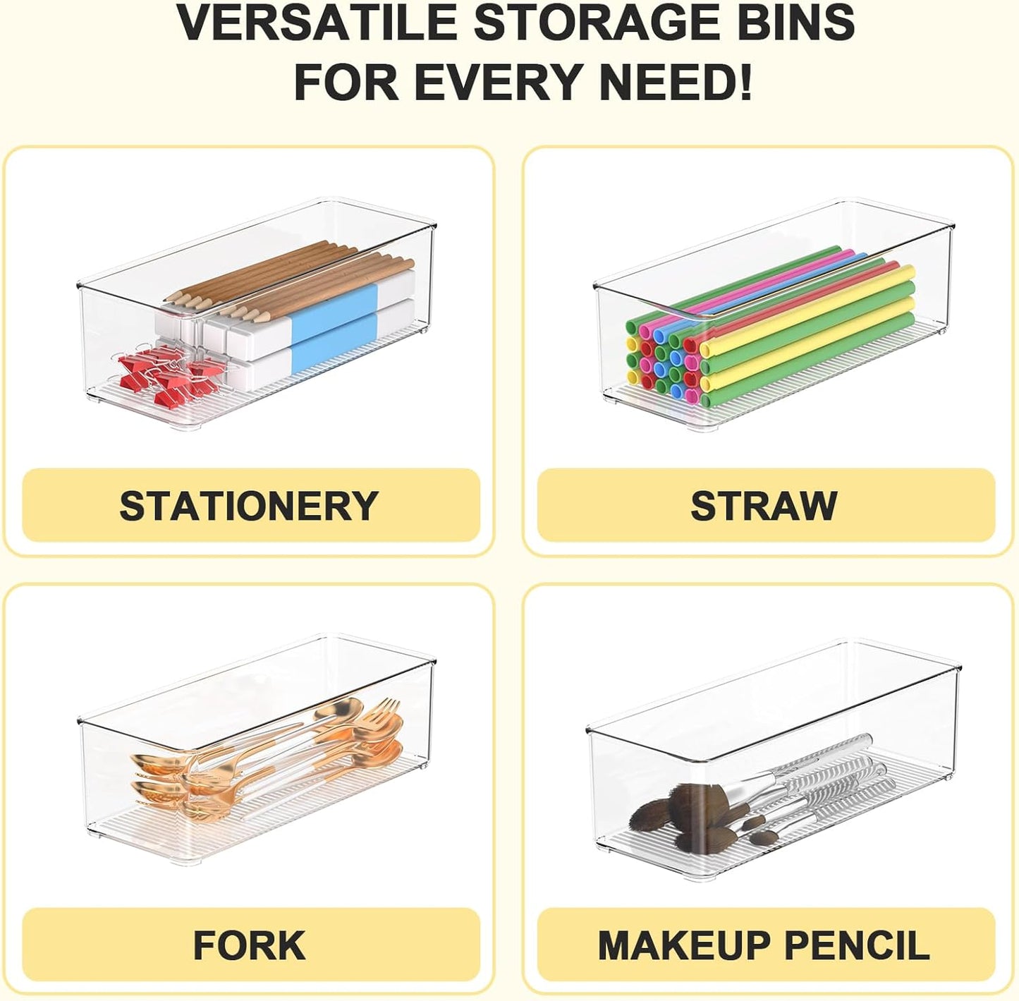 Set of 8 Clear Plastic Storage Bins, 4 Large +4 Small Pantry Organizers and Storage Containers for Kitchen Organization, Home Storage Must Haves for Office, Closet, Garage, Freezer& Bathroom