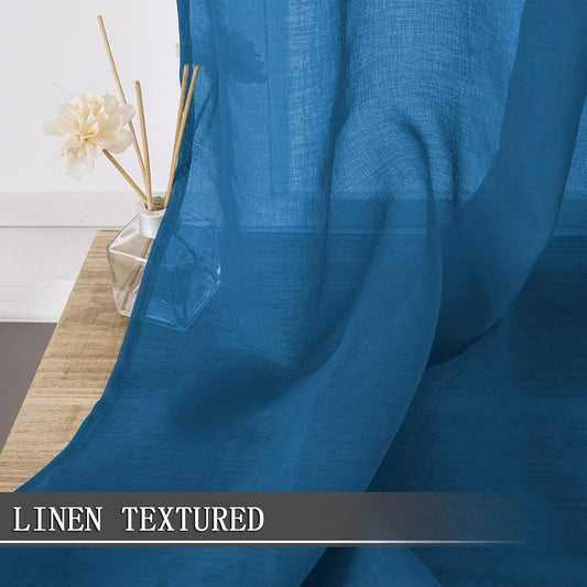 Tollpiz Sheer Curtains Linen Textured Bedroom Curtain Sheers Light Filtering Rod Pocket Voile Curtains for Living Room, 54 x 84 inches Long, Classic Blue, Set of 2 Panels