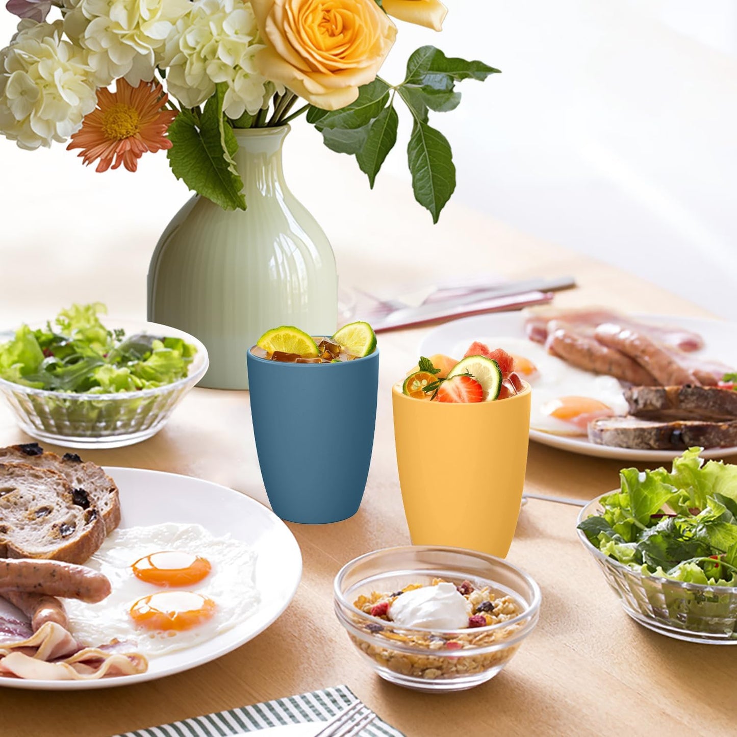 Homienly Wheat Straw Cups, Alternatives to Plastic Cups Reusable Set of 6, Unbreakable Drinking Cup Water Tumblers for Kitchen,Camping, Party, Dishwasher Safe Drinking Glasses Set(12 OZ, Colorful)