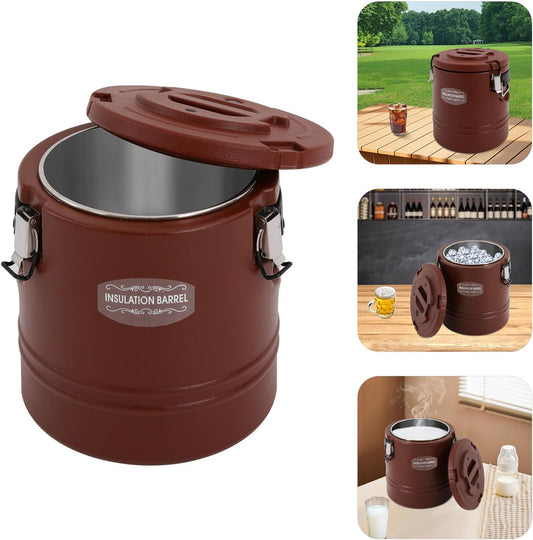 DYNAMI Large Insulated Food Container,4 Gallon Portable Commercial Food Warmer Insulated Soup Container Cold Hot Box for Catering,Stainless Steel Inner Liner, Sealed and Leak-proof (Brown, 4 Gal)