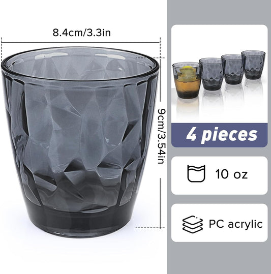 Glasses Drinking Set of 4, 12oz Vintage Drinking Glasses, Drinking Glasses for Cocktail, Beer, Wine, Whiskey, Water & Juice Drinkware (Gray-blue)