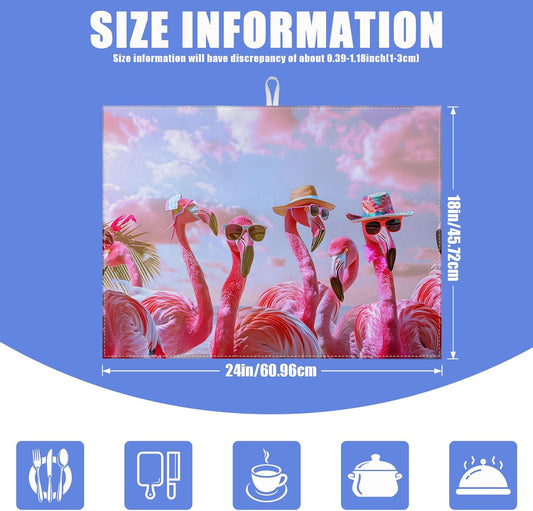 Spring Summer Flamingo Dish Drying Mat for Kitchen Counter Drying Pad Absorbent Reversible Dish Drainer Rack Mats Draining Pad 18"x24"Inch