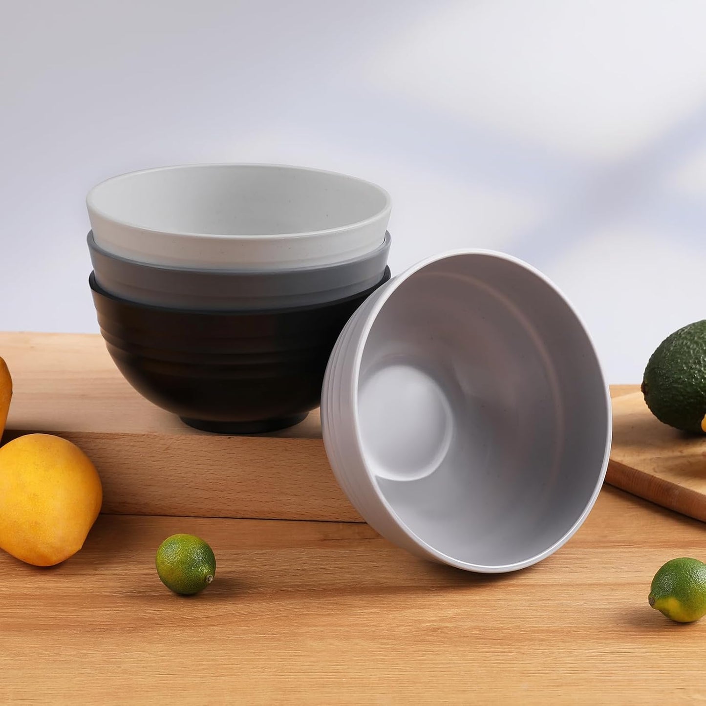 12 Pcs Unbreakable Cereal Bowls Set, 26 Oz Wheat Straw Bowls Set, Microwave & Dishwasher Safe Bowls for Kitchen, Reusable Plastic Bowls for Soup, Salad and Snack, BPA Free, Black