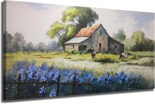 Ardemy Farmhouse Barn Canvas Wall Art for Living Room Large Farm Cow Pictures Paintings Wall Decor Vintage Artwork Bedroom Dining Room Home Office,48"x24"