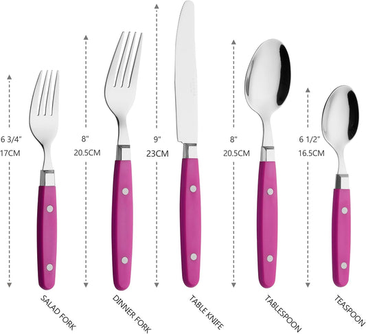 ANNOVA Silverware Set Stainless Steel Cutlery Color Handle With Rivet/Retro Flatware (Pink, 20 Pieces)