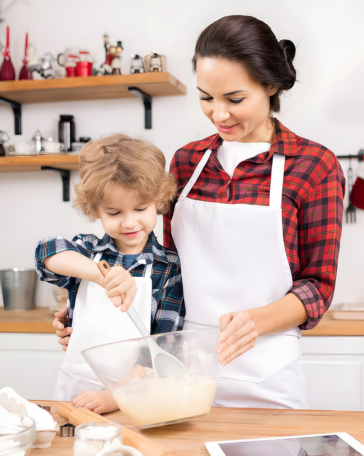 Large Silicone Cooking Spoons, Nonstick Solid Wooden Handle Spoon, Heat Resistan Silicone Kitchen Spoons for Cooking, Serving, Basting, Mixing, 13.2inch (WHITE)