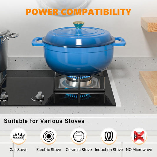 BONNLO 7.5QT Round Dutch Oven, Enameled Cast Iron Dutch Oven Pot with Lid & Dual Handles, Oven Safe Up to 500° F, for Sourdough, Bread Baking, Stews and Roasting (Blue)