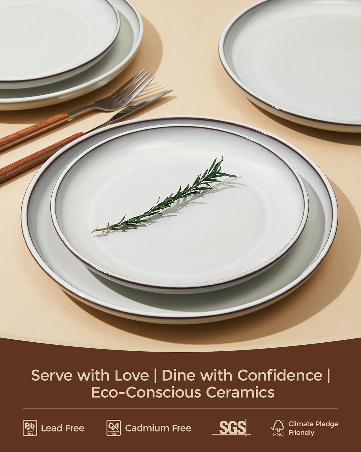 Santorini Mist Terracotta Reactive Glaze Plates and Bowls Sets, Stoneware Dinnerware Sets, Microwave and Dishwasher Safe Ceramic Dish Set Service for 4, Moonstone White