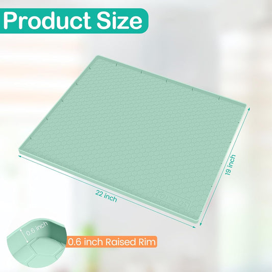 Waterproof Under Sink Mat 22" x 19", Silicone Cabinet Liner, Rubber Protector for Kitchen and Bathroom, Keeps Cabinets Clean, Dry, and Organized (Mint Green)