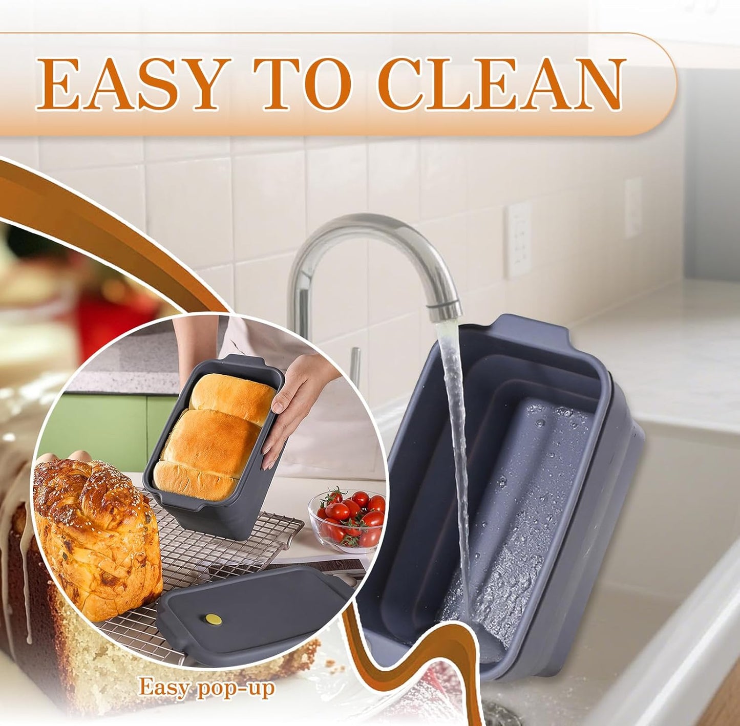 Bread Loaf Pan, Silicone Non-Stick Bakeware, Foldable Bread Toast Box Mold with Lid, Baking Pans for Breads, Cakes, Brownies