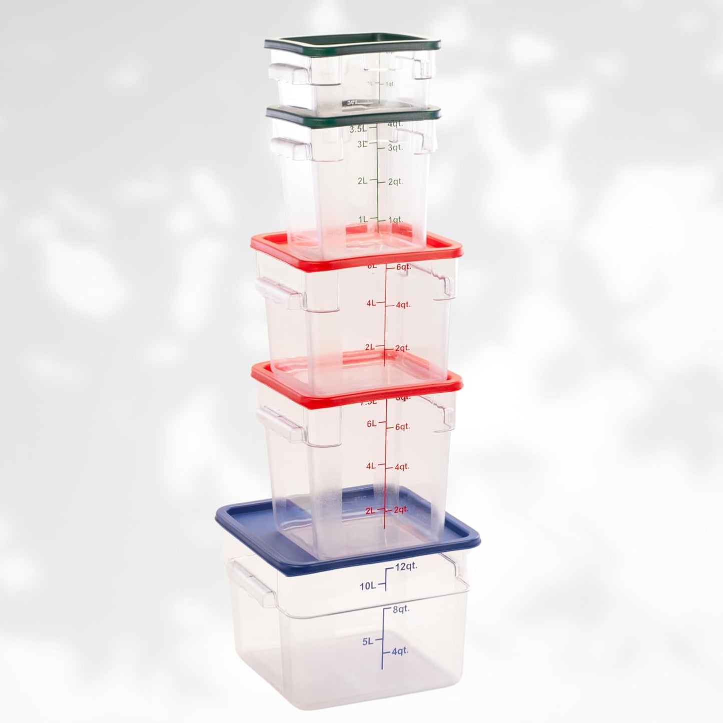 FSE Square Food Storage Container with Red Lid, 8 Quart, Polycarbonate, Reusable, Clear, NSF
