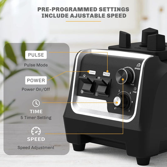 Professional Blender for Kitchen, 2200 Watt Countertop Food Blender Machine with Built-in Timer for Frozen Fruit, Crushing Ice, Veggies, Shakes and Smoothie 64 oz Container for Home and Commercial