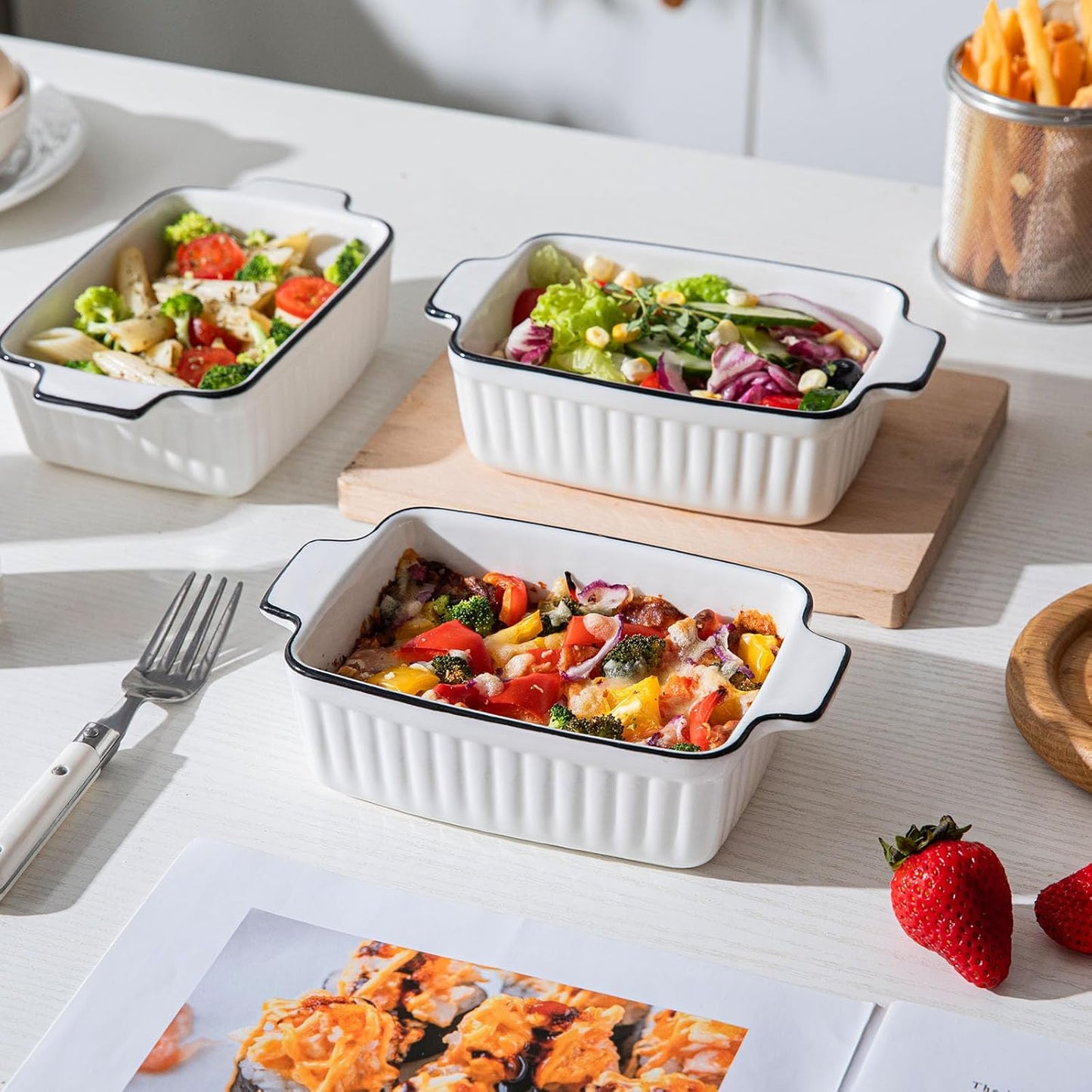 Casserole Dishes for Oven, 12Oz Ceramic Baking Dish with Handles, Rectangular Bakeware Set of 4, Deep Baking Dishes for Kitchen Lasagna, Cake, Cooking, Housewarming Gift