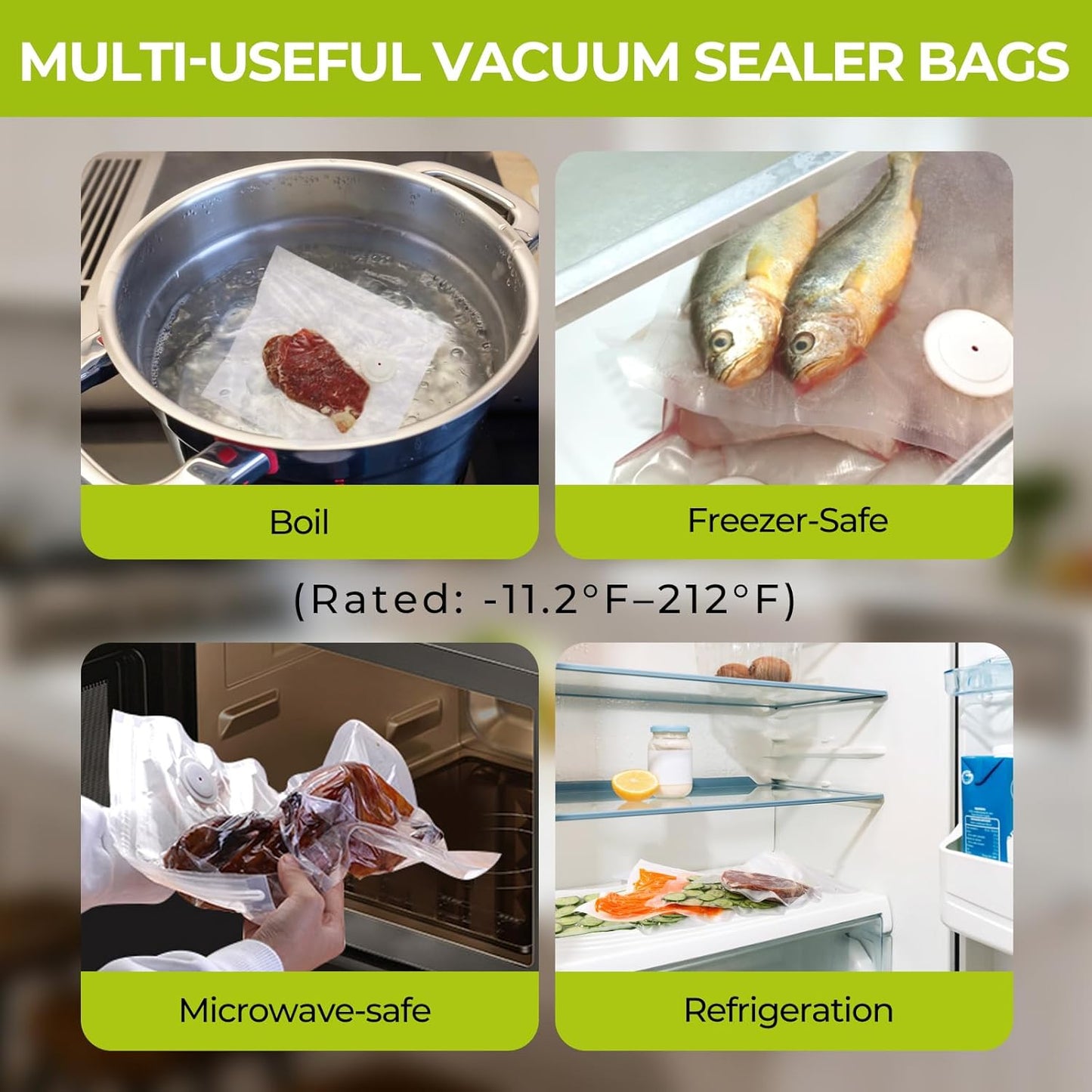 Reusable Vacuum Sealer Bags for Food with Air Valve, 50 Pack BPA‑Free Food Saver Bags Dishwasher‑Safe, Freezer,Microwave, Odor-Resistant, Leak‑proof for Leftovers, Meal Prep, Sous Vide, BBQ