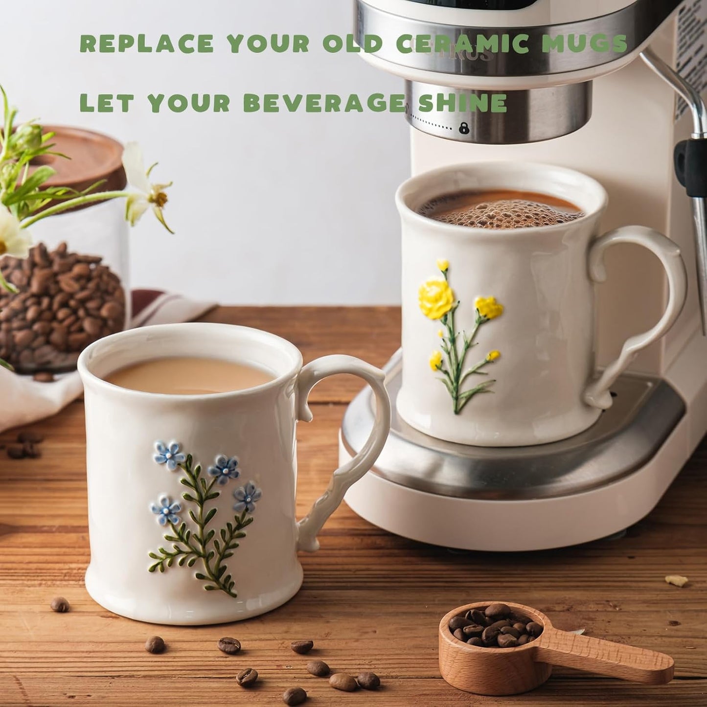 Artistic Lavender pattern Ceramic Coffee Mug - 16oz, Hand-Painted, Microwave heating and dishwasher cleaning available, Ideal for Daily Brews