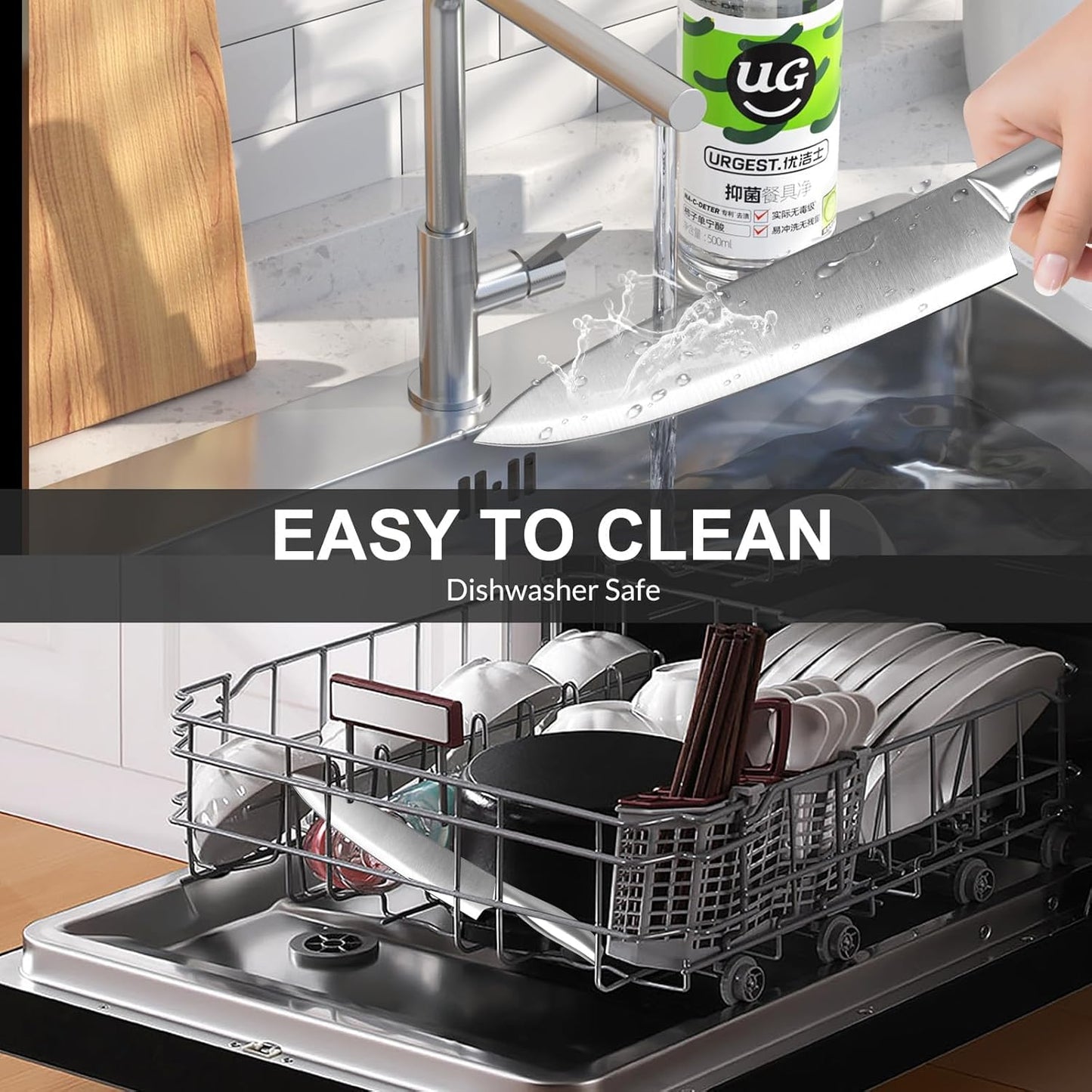 MDHAND 16 Pieces Knife Set with Block, Professional Stainless Steel Chef Knife Set, Ultra Sharp Knife Set with Block and Sharpener, Dishwasher Safe, Lightweight and Strong, Home Essential Gifts