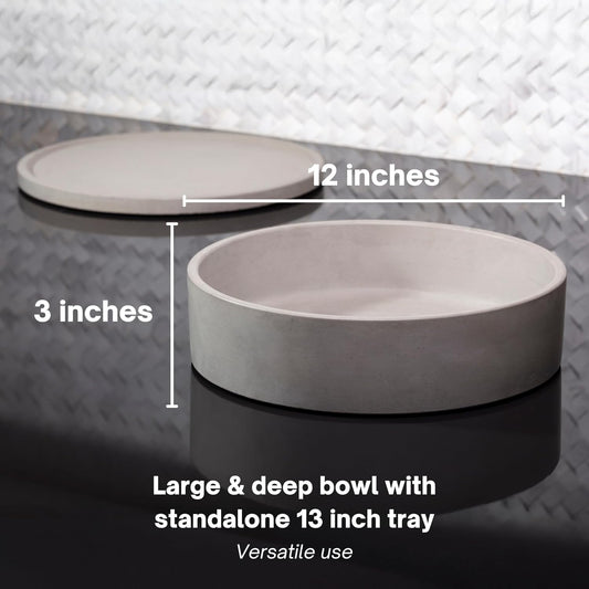 Simon Brothers Concrete Fruit Bowl with Tray for Kitchen Counter - Large Decorative Bowl for Home Decor - Modern Key Bowl for Entryway Table - Minimalist Decor for Coffee Table