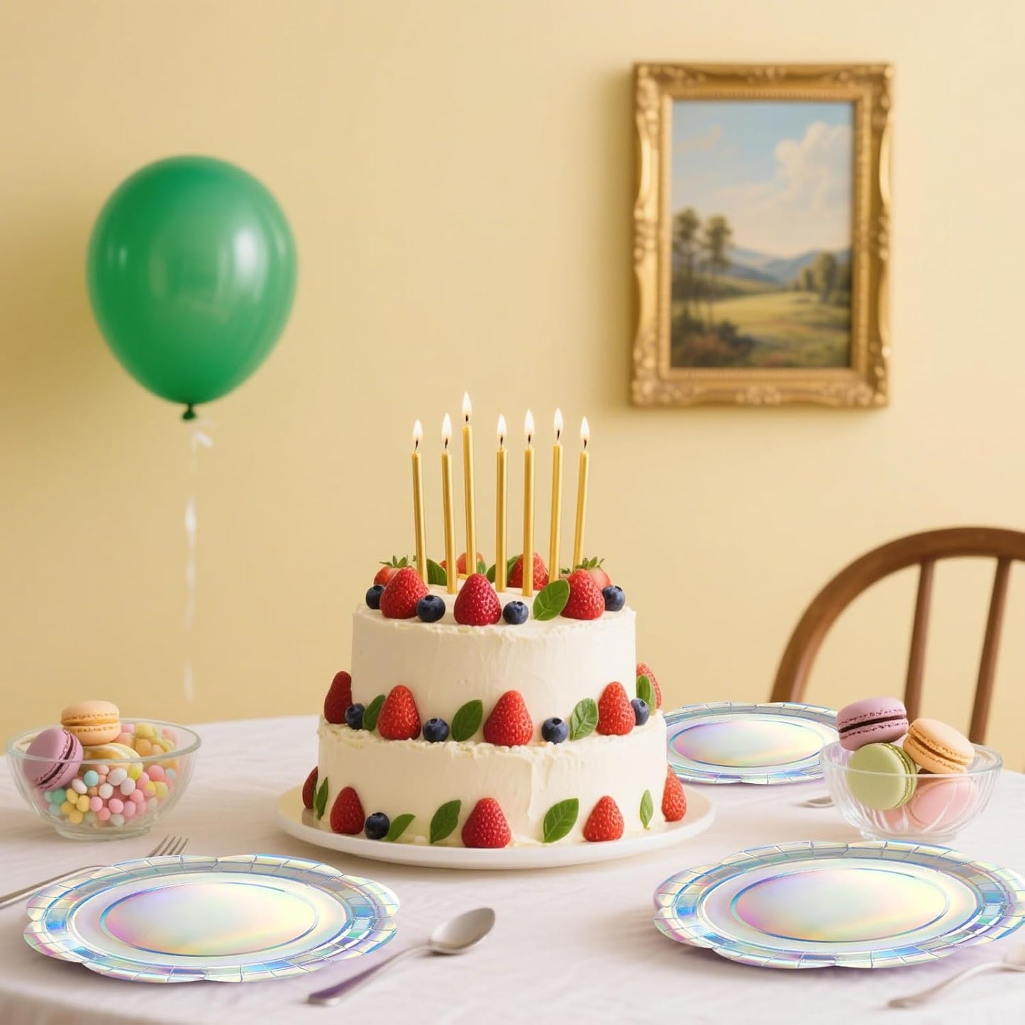 50PCS Iridescent Silver Paper Plates 7 Inch, Disposable Holographic Scalloped Plates Cake Dessert Plate for Mermaid Birthday Wedding Party Supplies (Iridescent Silver, 7 inch)