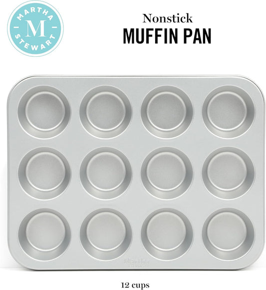 Martha Stewart Gallen 12 Cup Nonstick Carbon Steel Muffin/Cupcake Pan - Silver