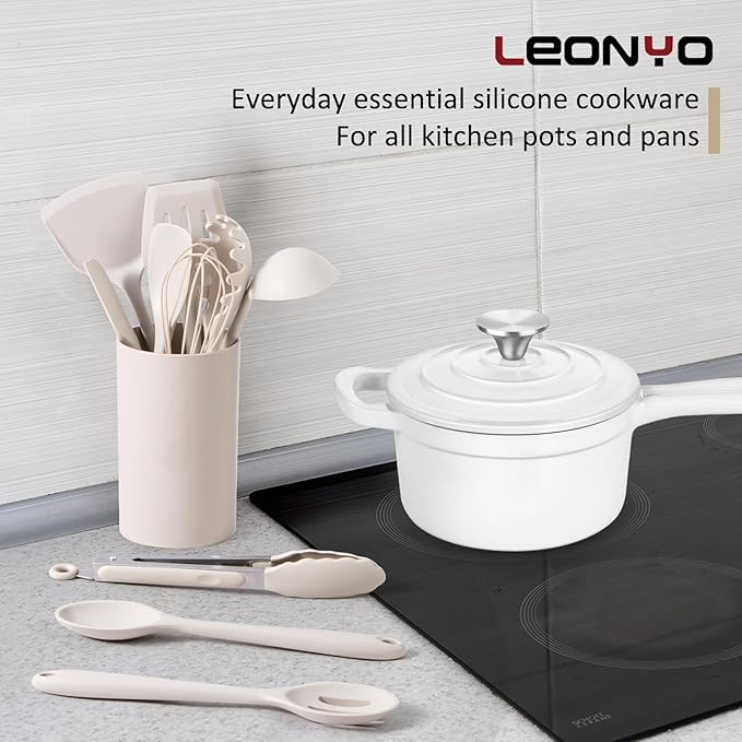 Enameled Cast Iron Sauce Pan with Lid, Leonyo 1 Quart Saucepan with Lid, Heavy Duty Cast Iron Pot Kitchen Cookware for All Cooktops Cooking Pasta Sauce, Soup, Milk - Up to 500°F & 4.4Lbs, White