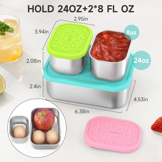 SOPHICO Stainless Steel 24 OZ Snack Containers for Kids,Food Storage Container with Silicone Lid - Perfect 304 Metal Toddler Lunch Box for Daycare and School, Leak Proof(Mint)