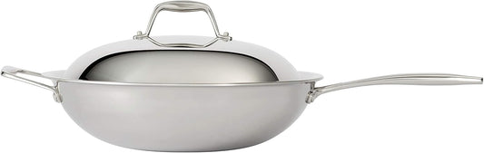 Tramontina Signature Tri-Ply Clad Stainless Steel 12.5-Inch Wok with lid, Induction-Ready, Dishwasher-Safe, NSF-Certified, Made in Brazil